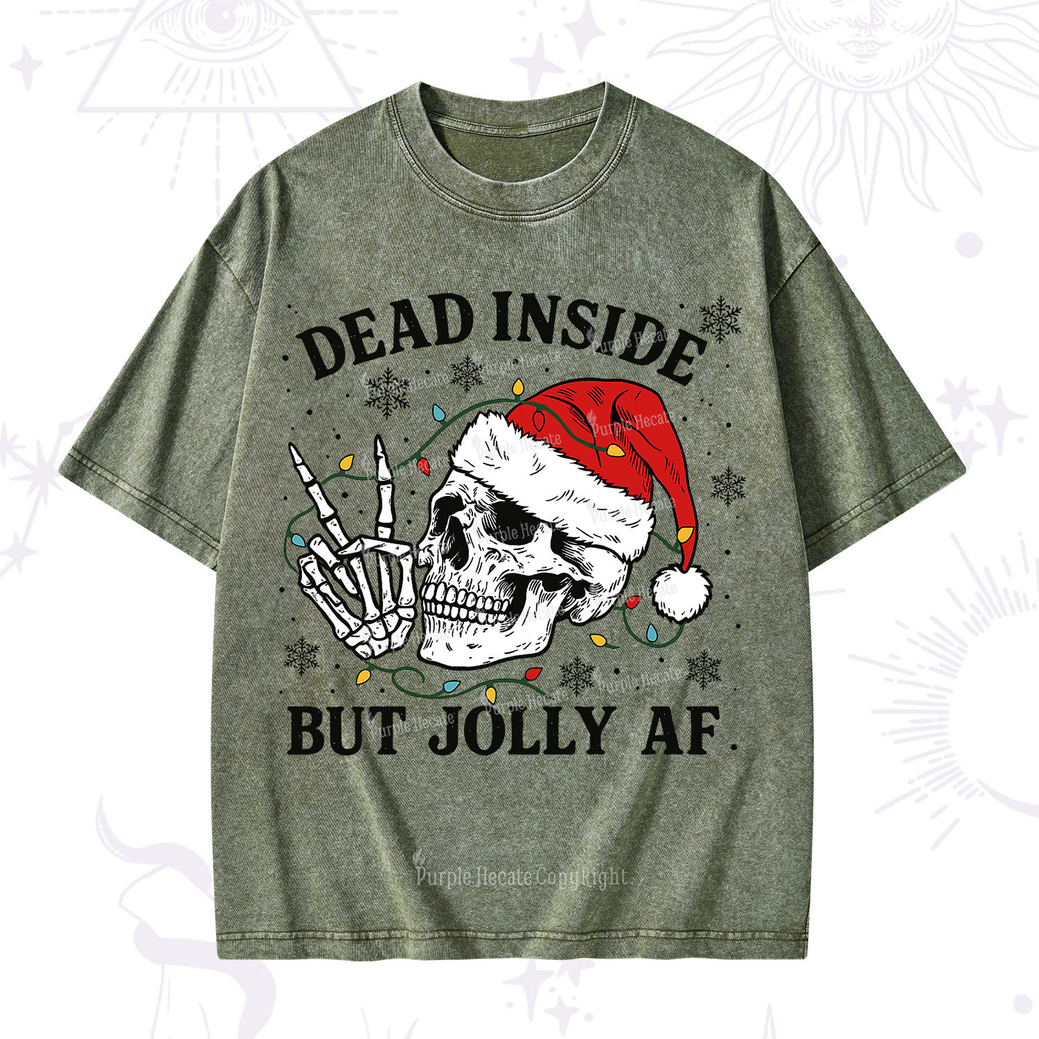 Purplehecate Dead Inside But Jolly AF Christmas Washed T-Shirt