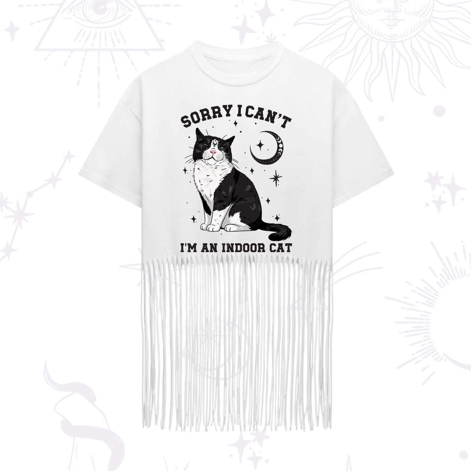 Purplehecate Sorry I Can't Go I'm an Indoor Cat Fringe Hem T-Shirt