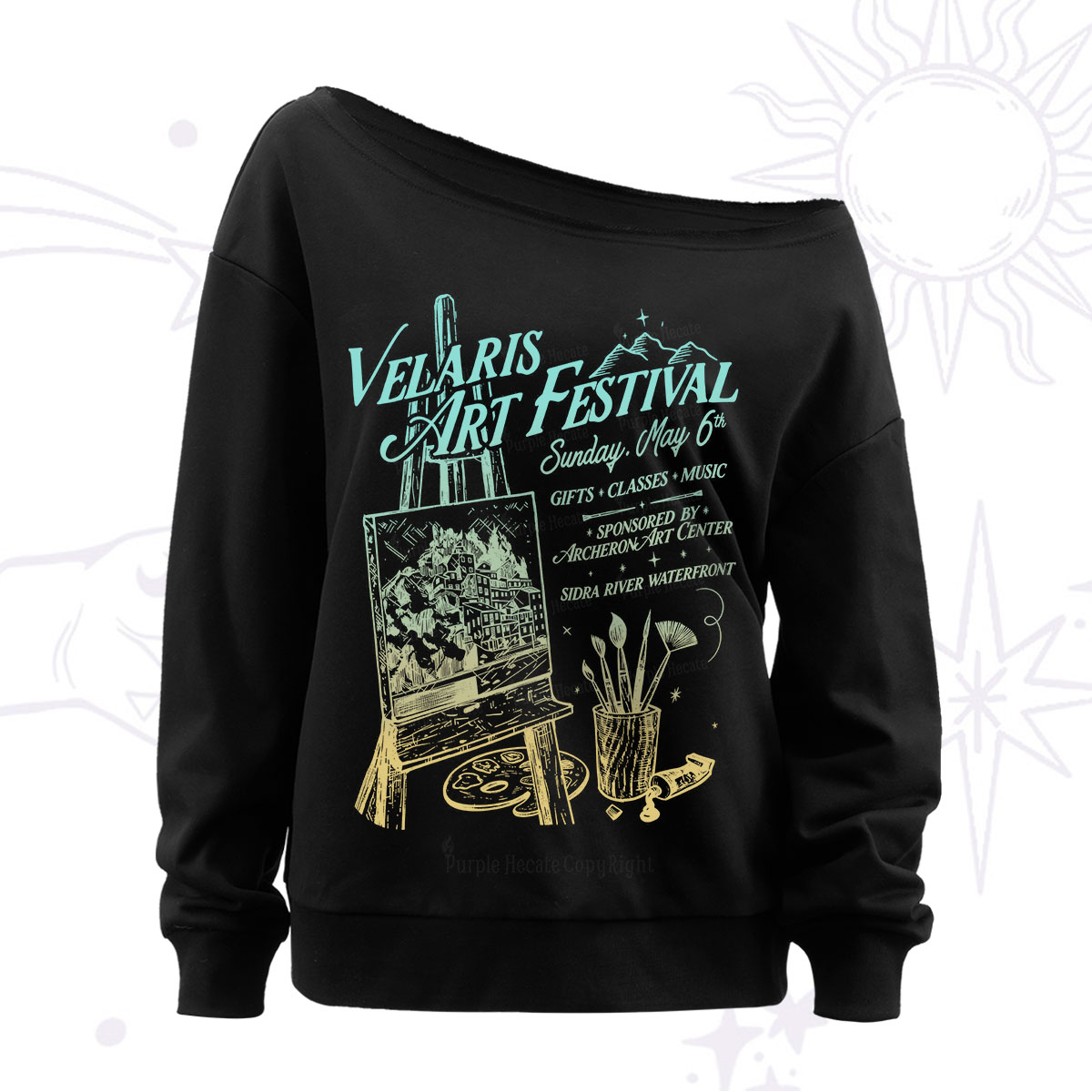 Purplehecate Starlight Court Art Show Off The Shoulder Sweatshirt