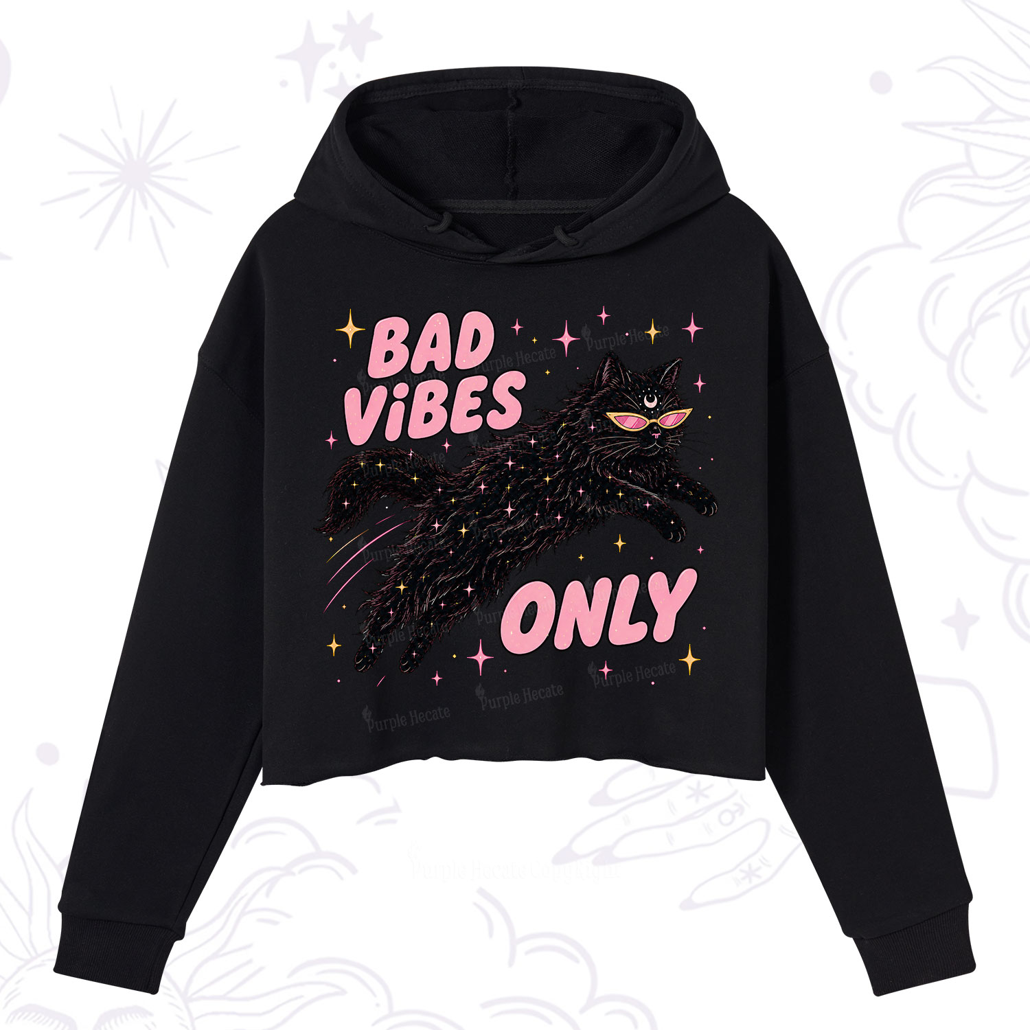 Purplehecate Black Cat Vibes Only Crop Hoodie