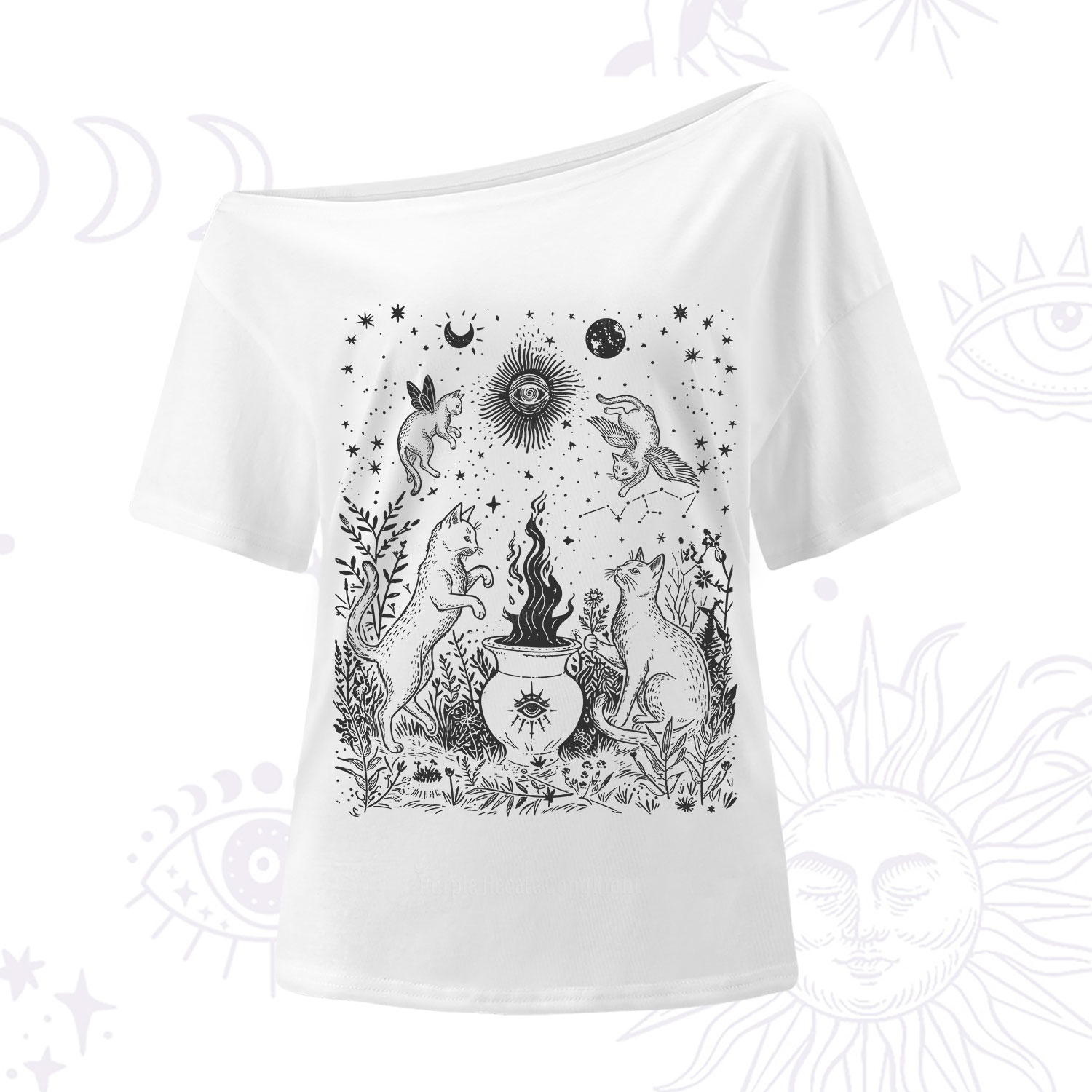Purplehecate Midnight Meowgic Moon Ritual One Shoulder T-Shirt