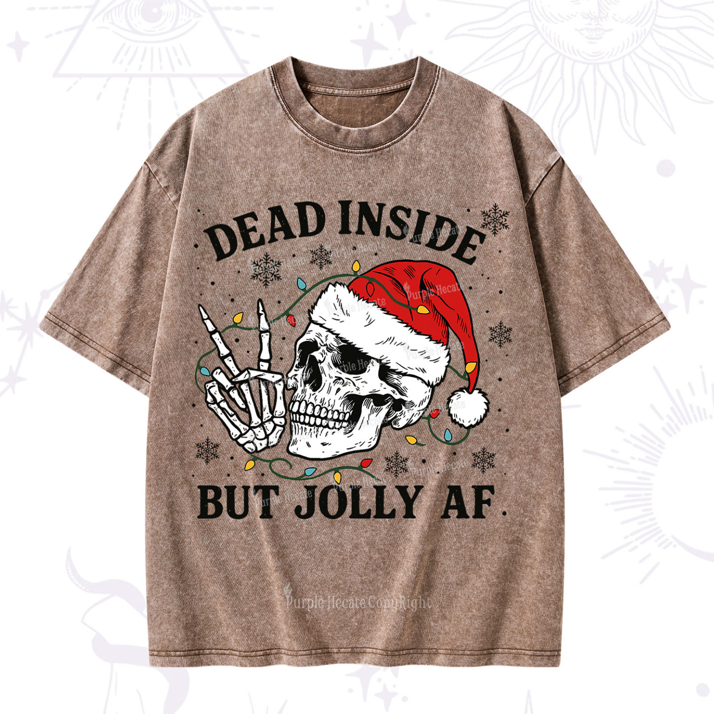Purplehecate Dead Inside But Jolly AF Christmas Washed T-Shirt