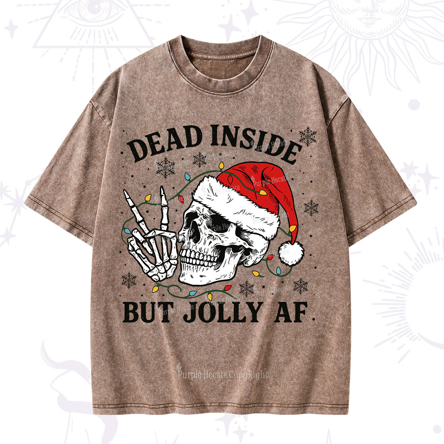Purplehecate Dead Inside But Jolly AF Christmas Washed T-Shirt