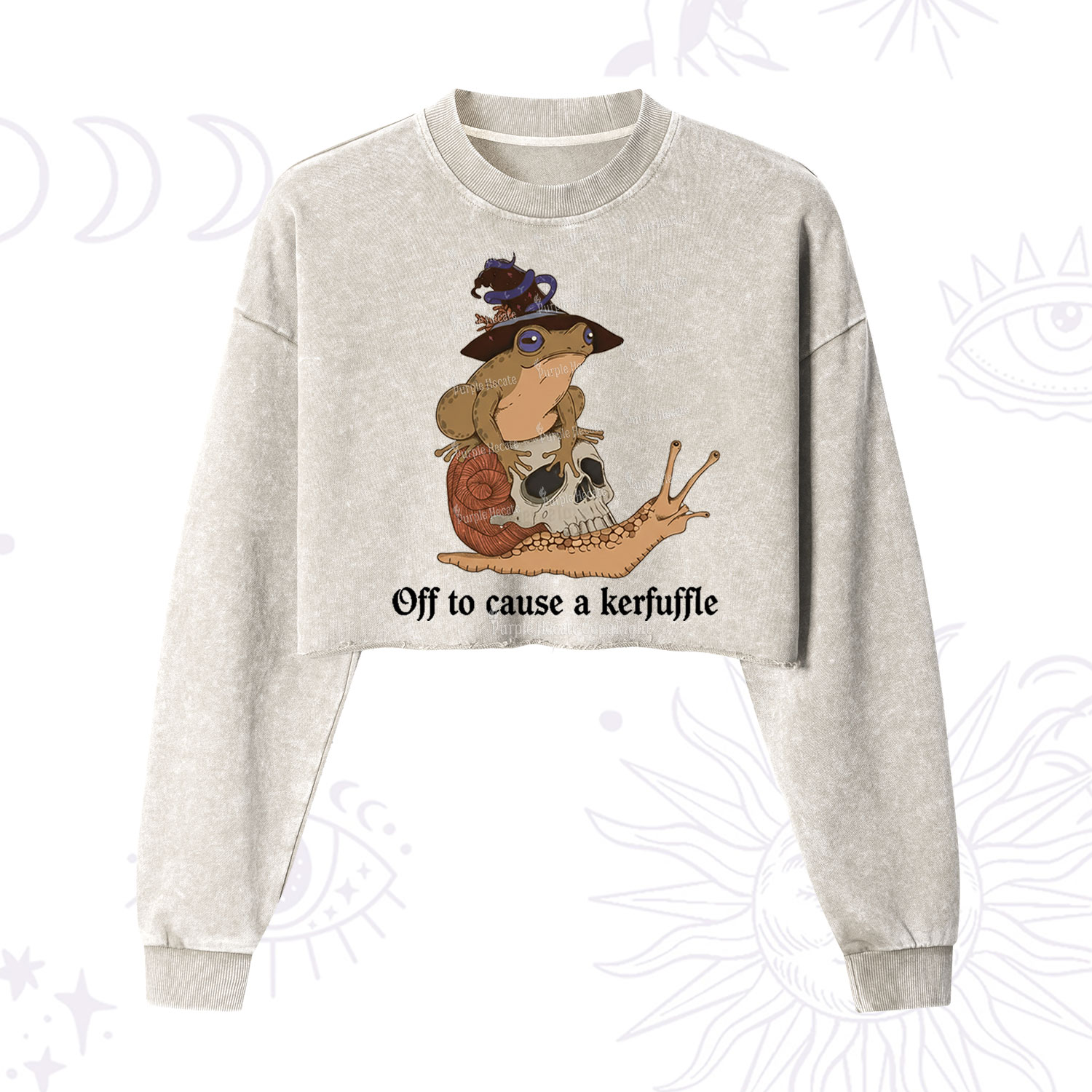Purplehecate Off To Cause A Kerfuffle Cropped Washed Sweatshirt