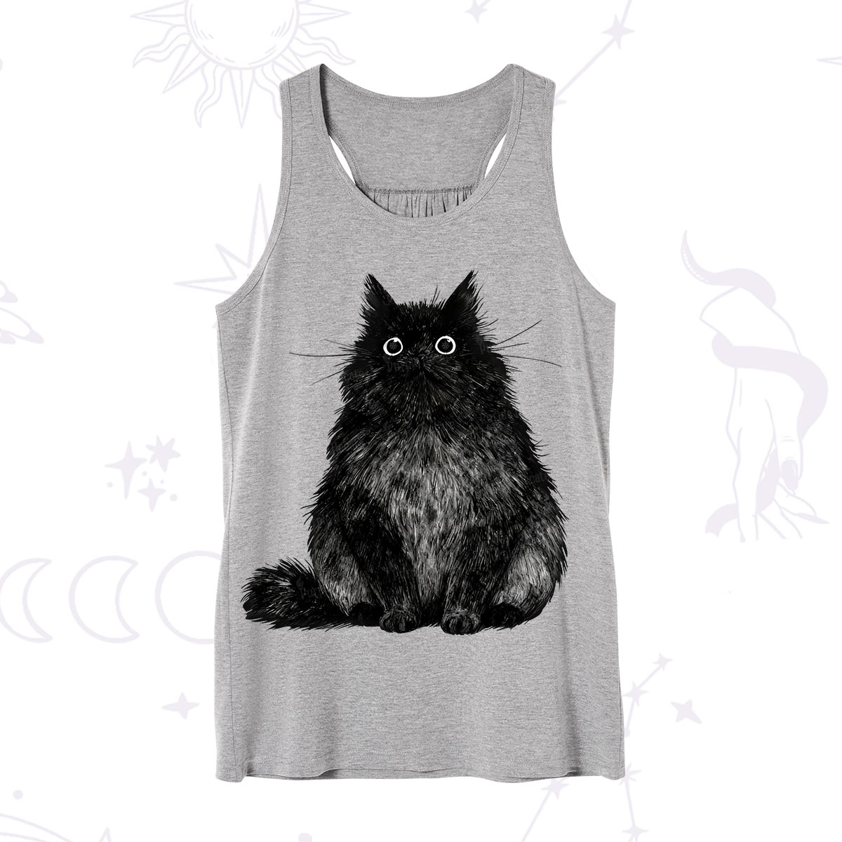 Purplehecate Cute Black Fluffy Cat Tank