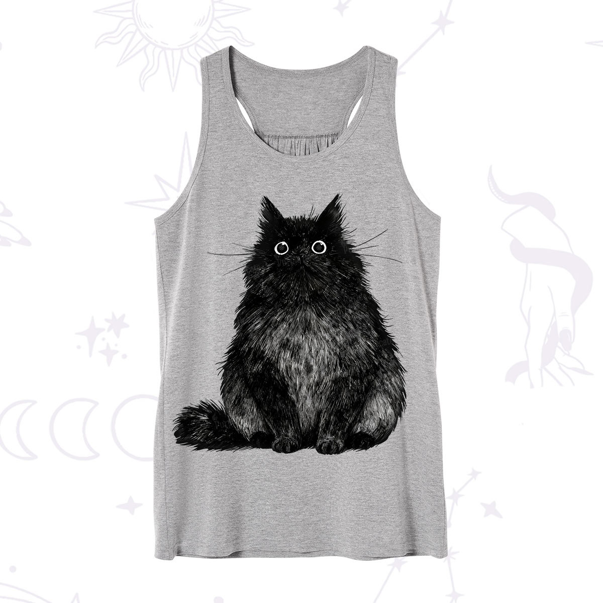 Purplehecate Cute Black Fluffy Cat Tank