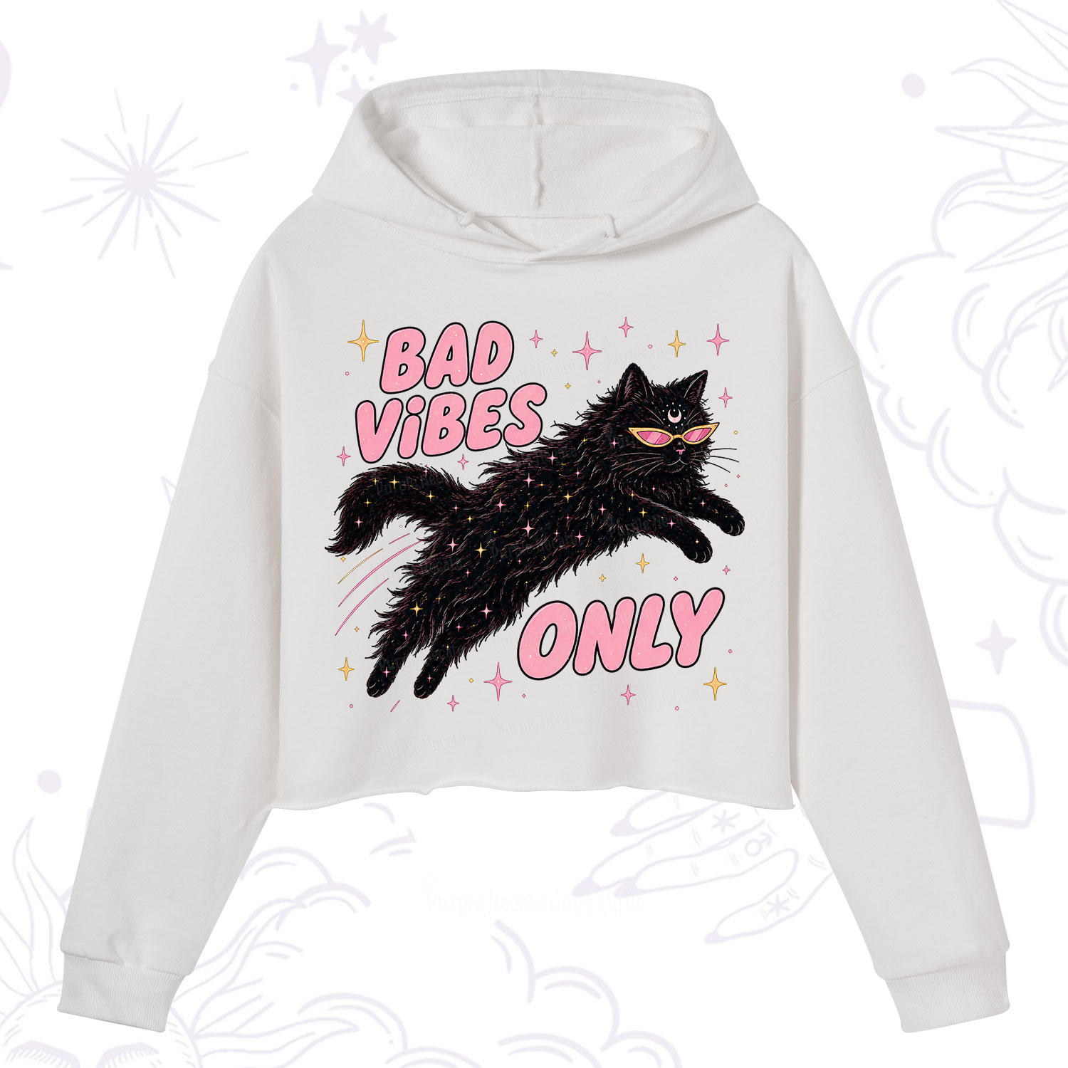 Purplehecate Black Cat Vibes Only Crop Hoodie