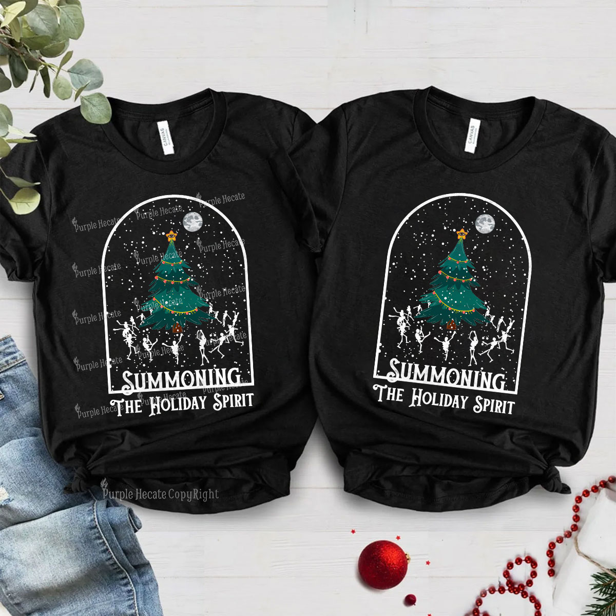 [Copy]Purplehecate Christmas Black Cat Couple T-Shirts