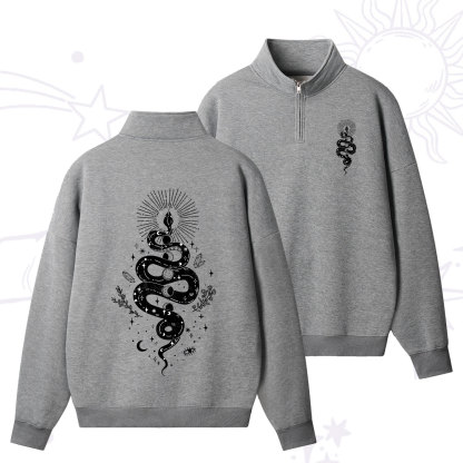 Purplehecate Mystical Moon Phases Snake Quarter Zip Fleece Sweatshirt