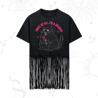 Purplehecate First Of All I'm A Delight Cat Fringe Hem T-Shirt