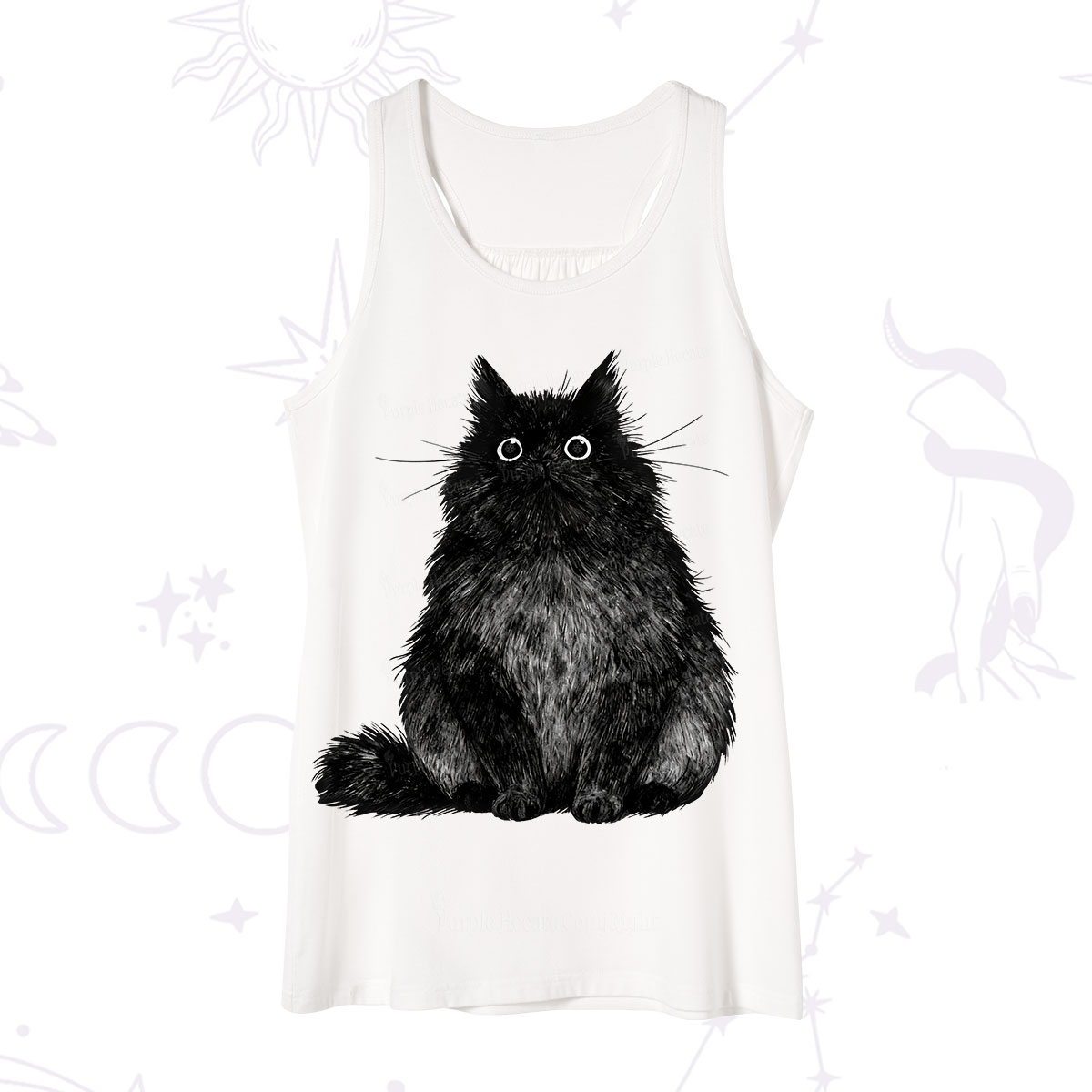 Purplehecate Cute Black Fluffy Cat Tank