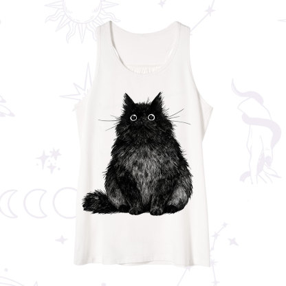 Purplehecate Cute Black Fluffy Cat Tank