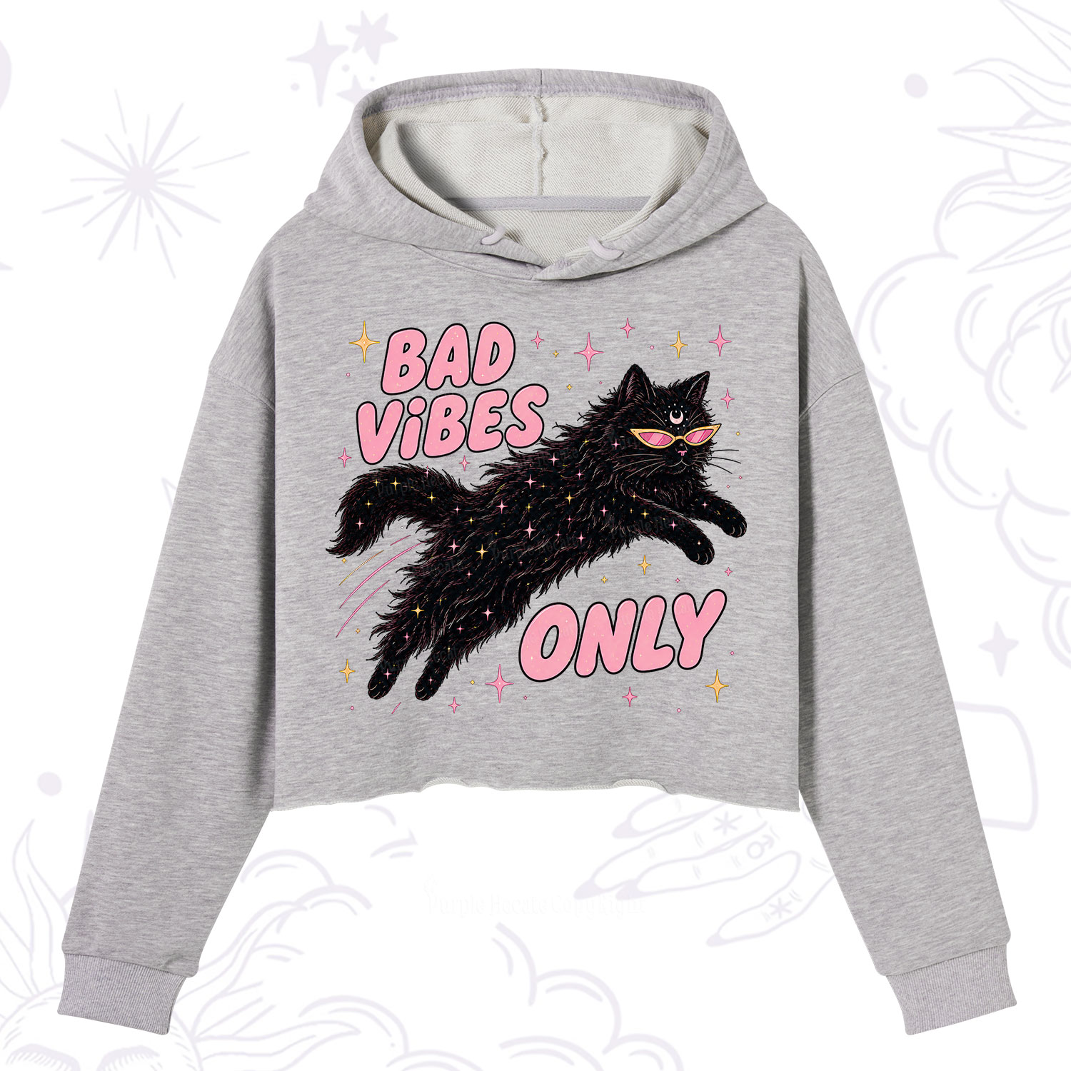 Purplehecate Black Cat Vibes Only Crop Hoodie