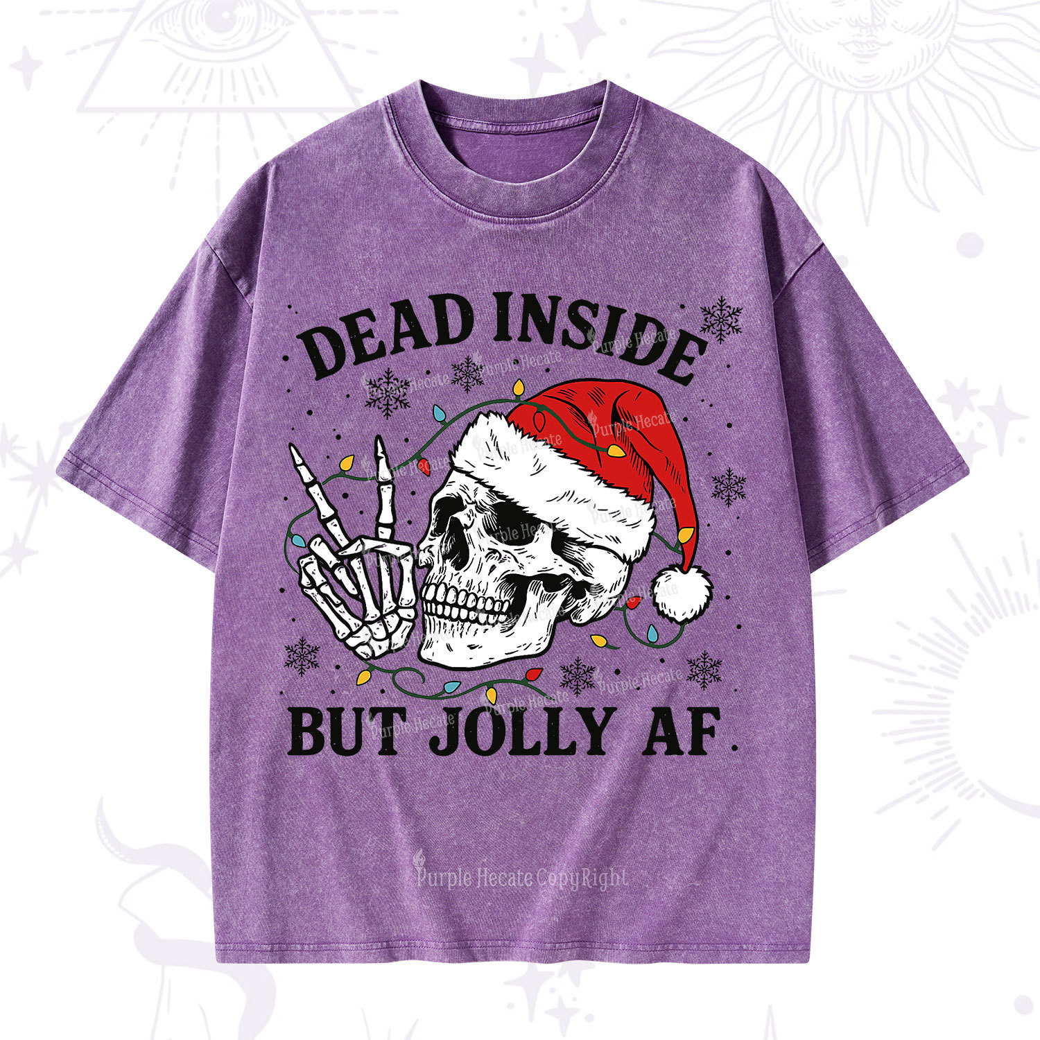 Purplehecate Dead Inside But Jolly AF Christmas Washed T-Shirt