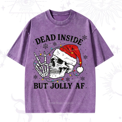 Purplehecate Dead Inside But Jolly AF Christmas Washed T-Shirt