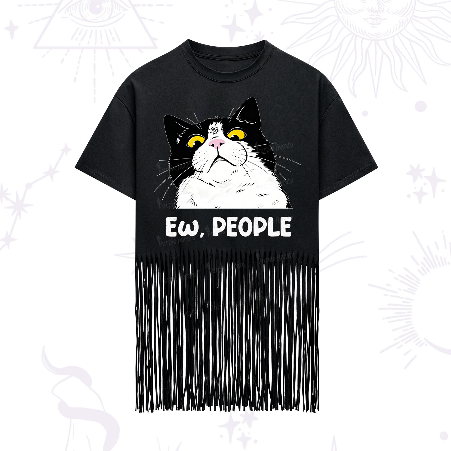 Purplehecate Ew People Cat Fringe Hem T-Shirt