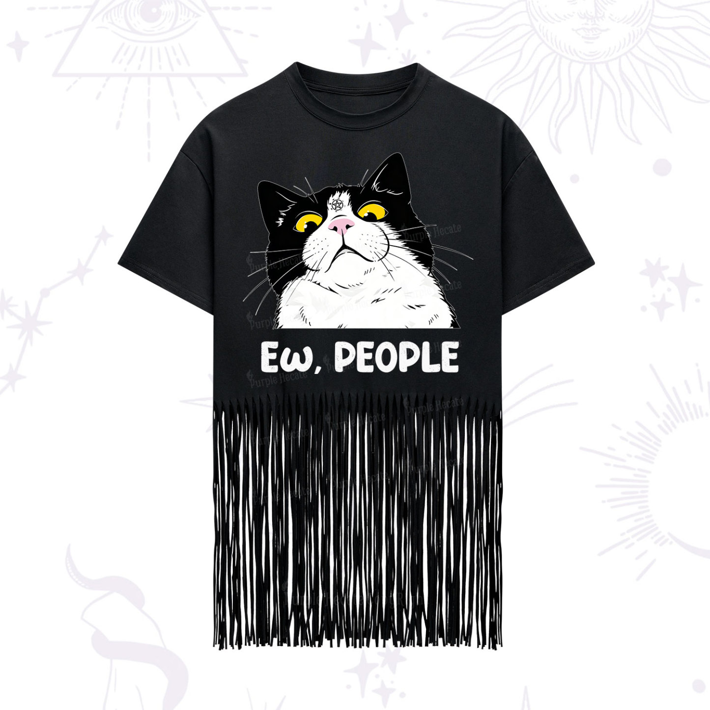 Purplehecate Ew People Cat Fringe Hem T-Shirt