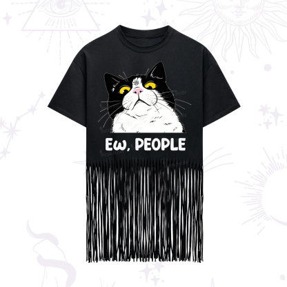 Purplehecate Ew People Cat Fringe Hem T-Shirt