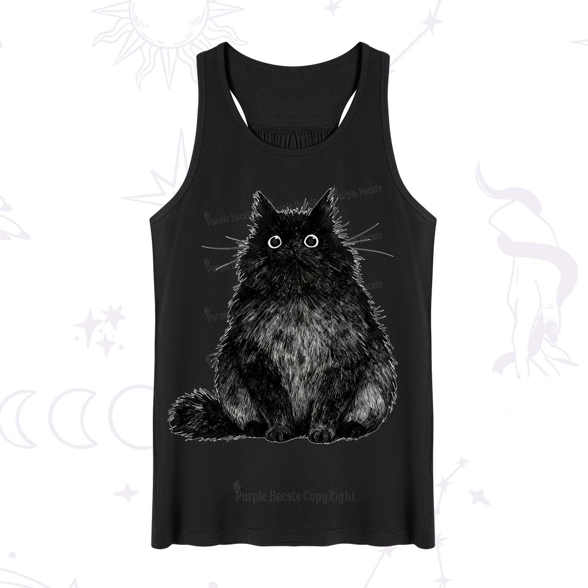 Purplehecate Cute Black Fluffy Cat Tank