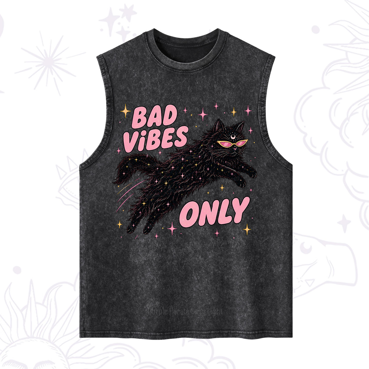 Purplehecate Black Cat Vibes Only Washed Tank