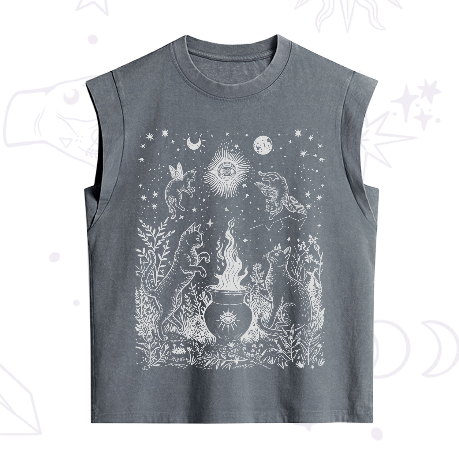 Purplehecate Midnight Meowgic Moon Ritual Vintage Washed Tank