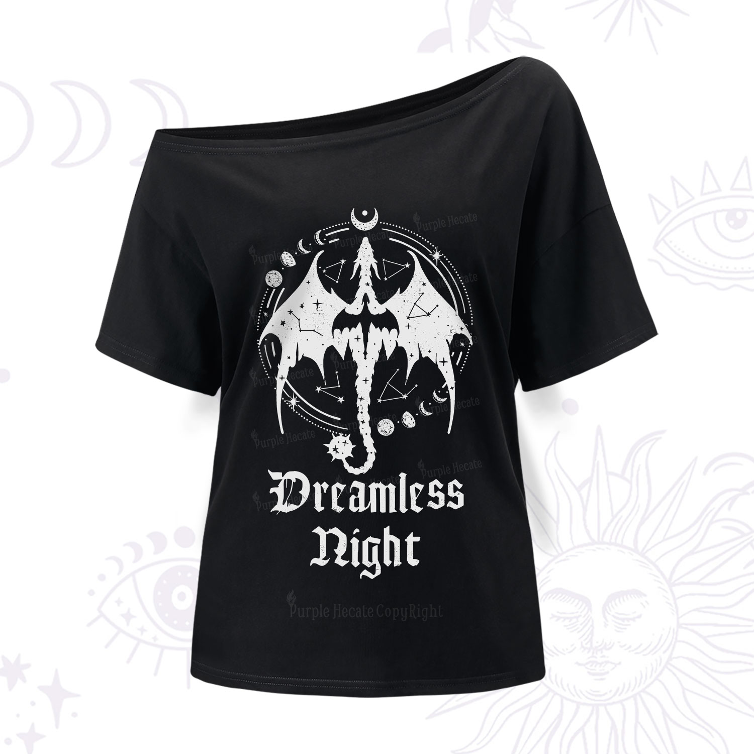 Purplehecate Dreamless Night Dragon One Shoulder T-Shirt
