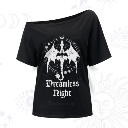 Purplehecate Dreamless Night Dragon One Shoulder T-Shirt