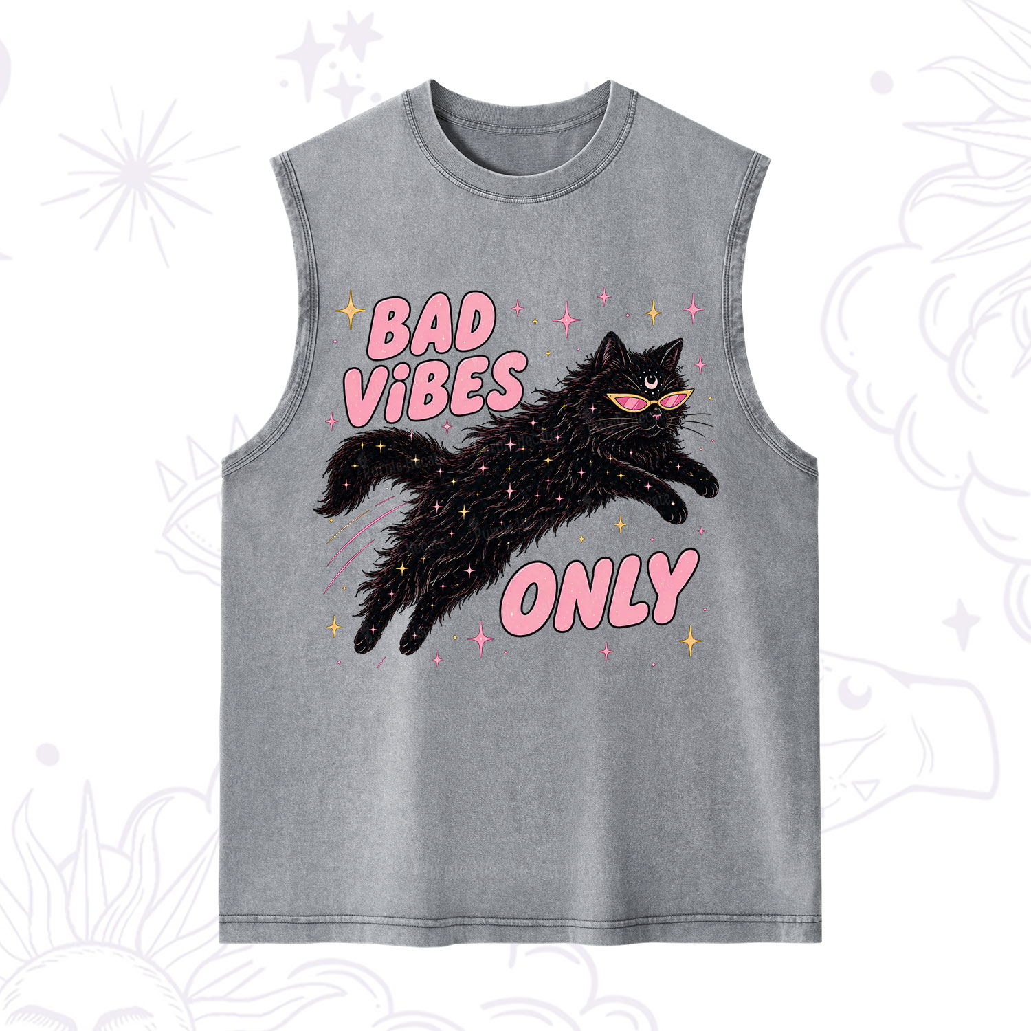Purplehecate Black Cat Vibes Only Washed Tank