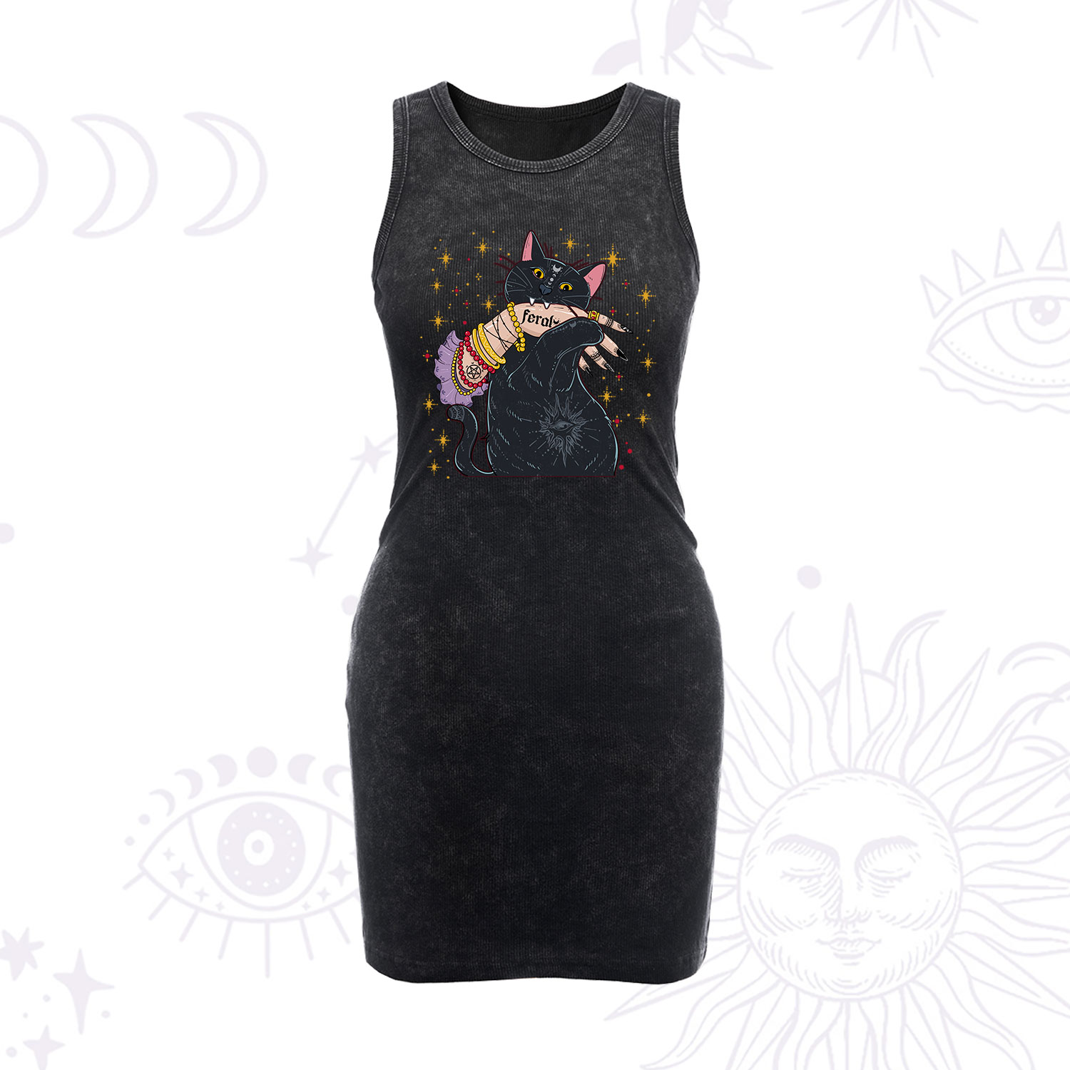 Purplehecate Feral Cat Vintage Bodycon Tank Dress