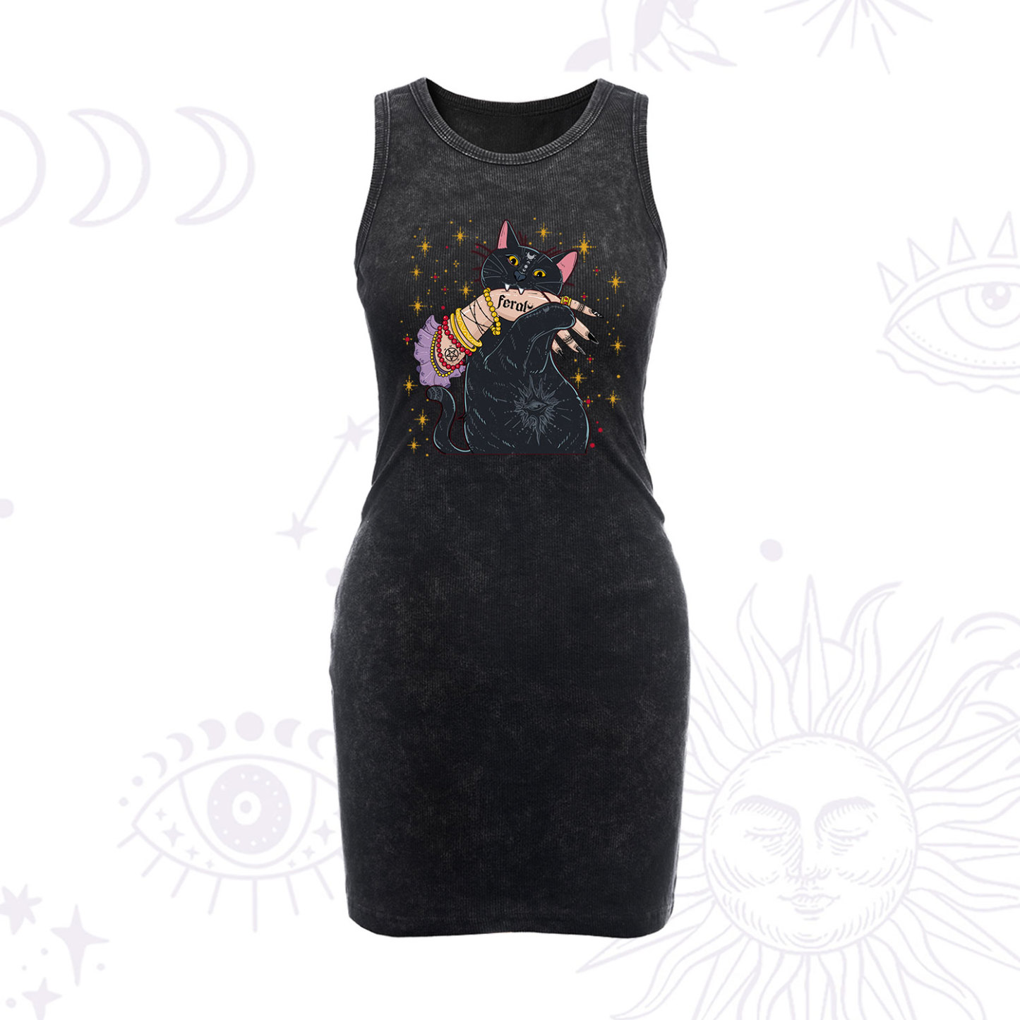 Purplehecate Feral Cat Vintage Bodycon Tank Dress