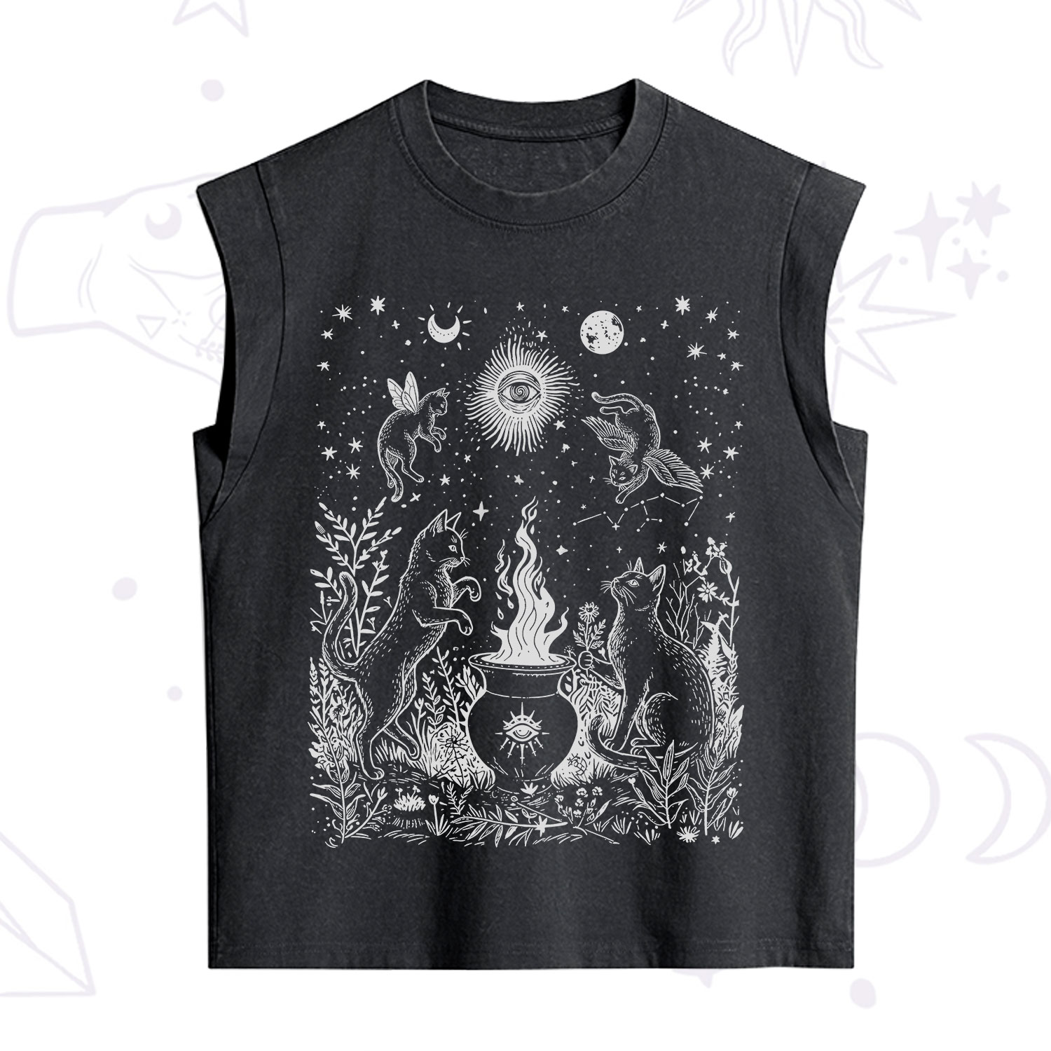 Purplehecate Midnight Meowgic Moon Ritual Vintage Washed Tank
