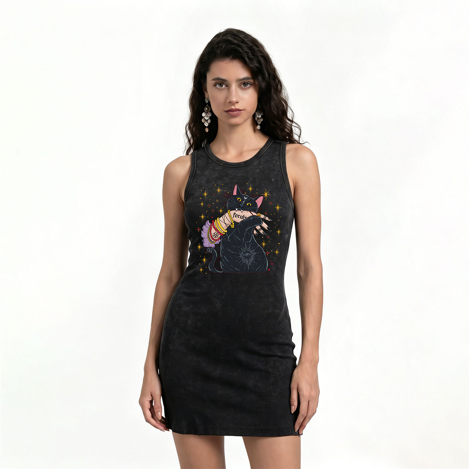 Purplehecate Feral Cat Vintage Bodycon Tank Dress