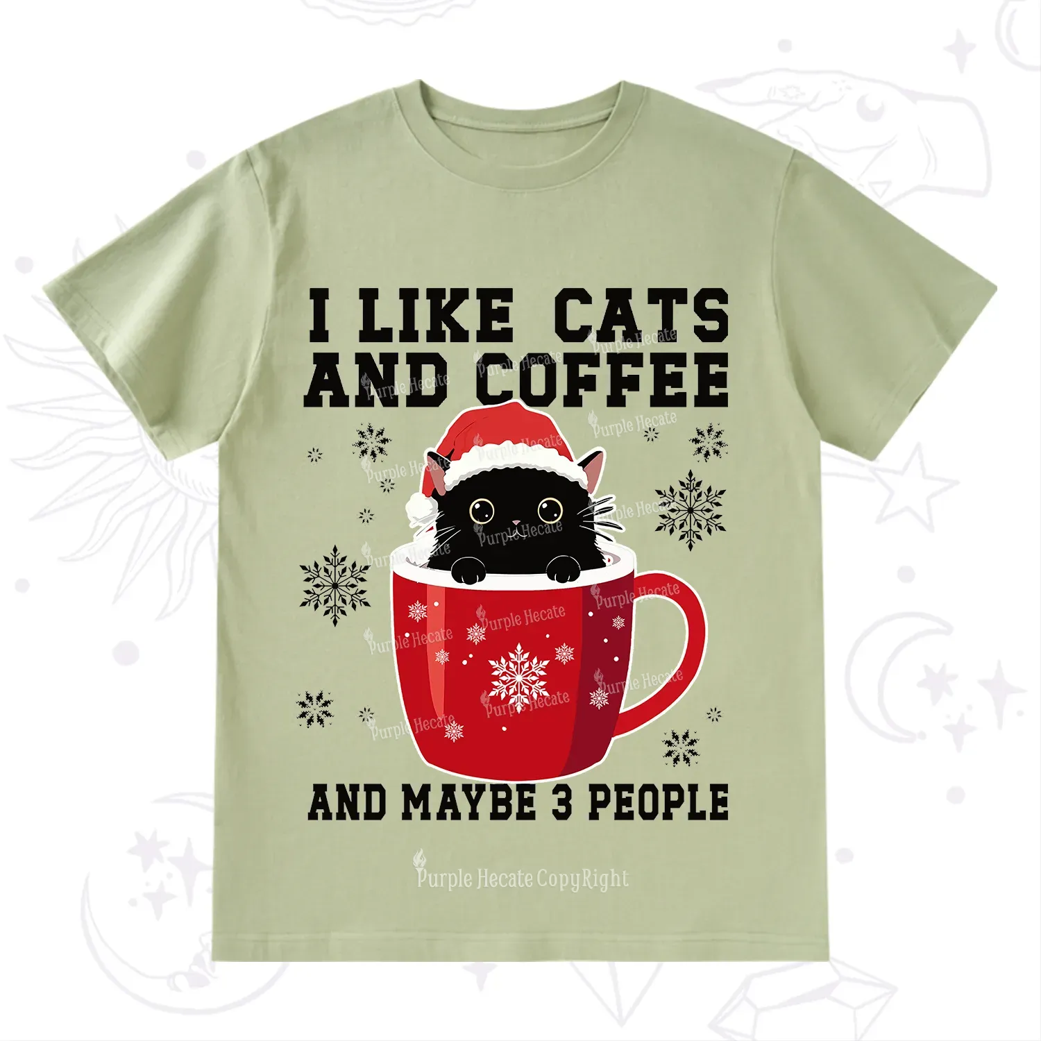 Purplehecate I like Cats And Coffee Christmas T-Shirt