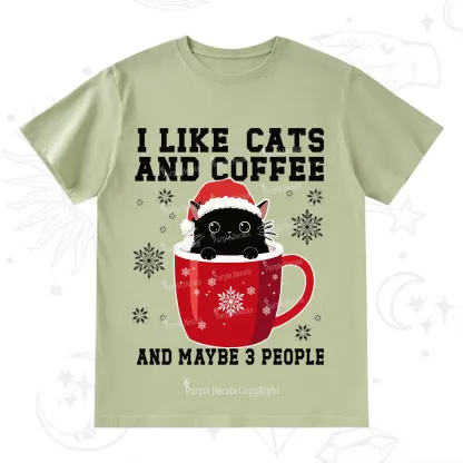 Purplehecate I like Cats And Coffee Christmas T-Shirt