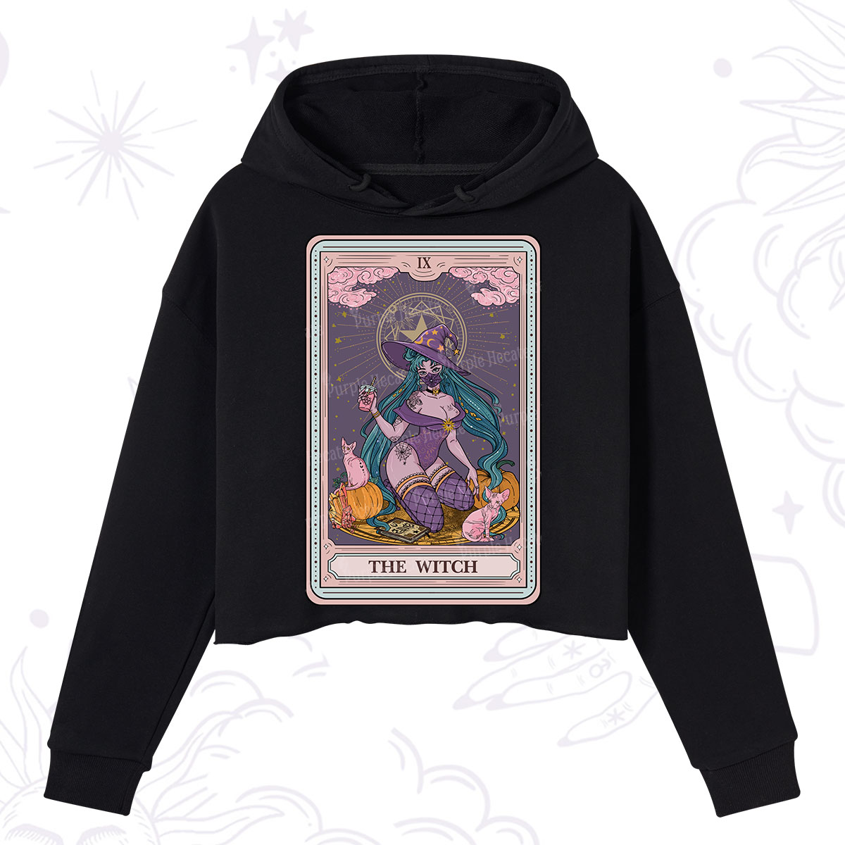 Purplehecate The Witch Tarot Halloween Crop Hoodie