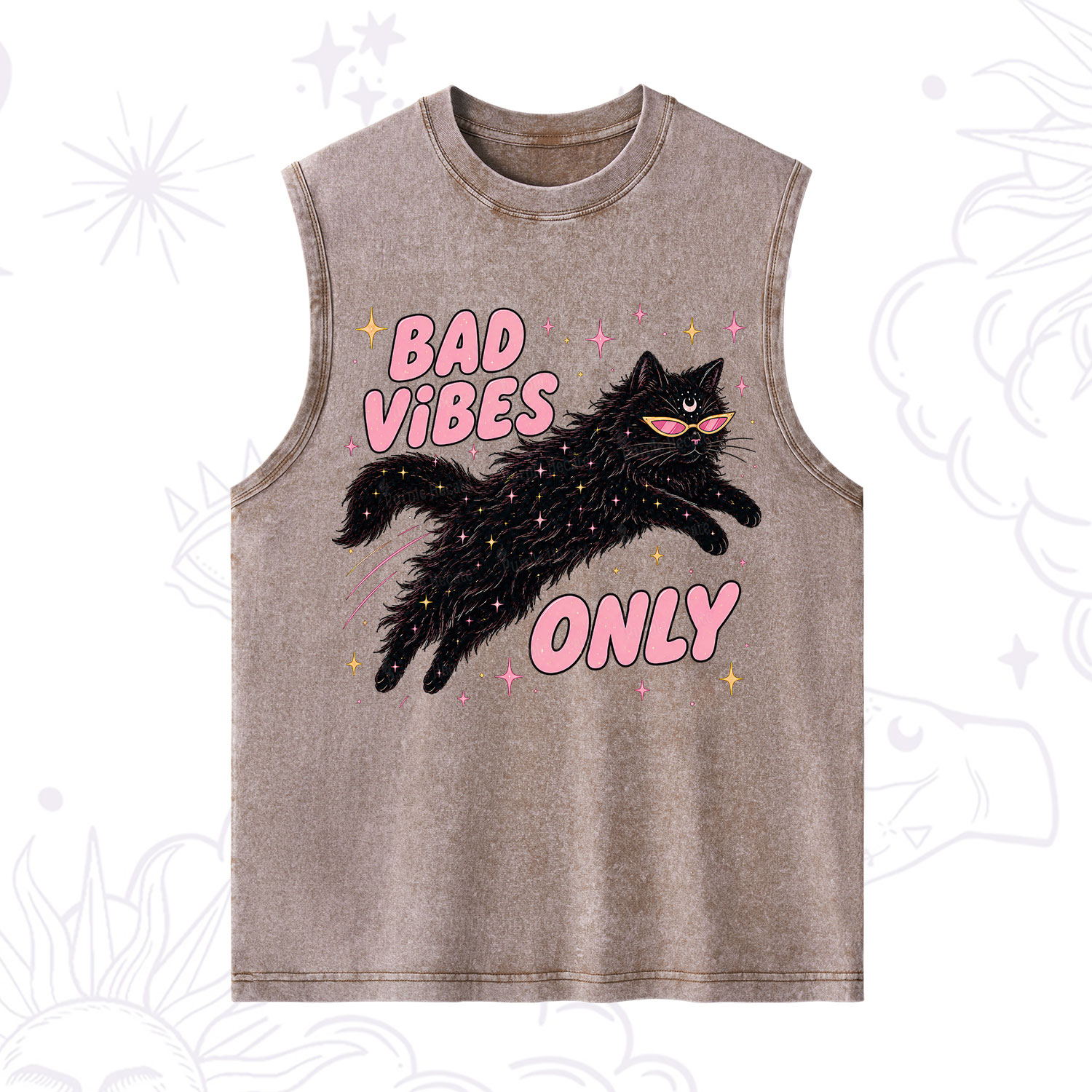 Purplehecate Black Cat Vibes Only Washed Tank