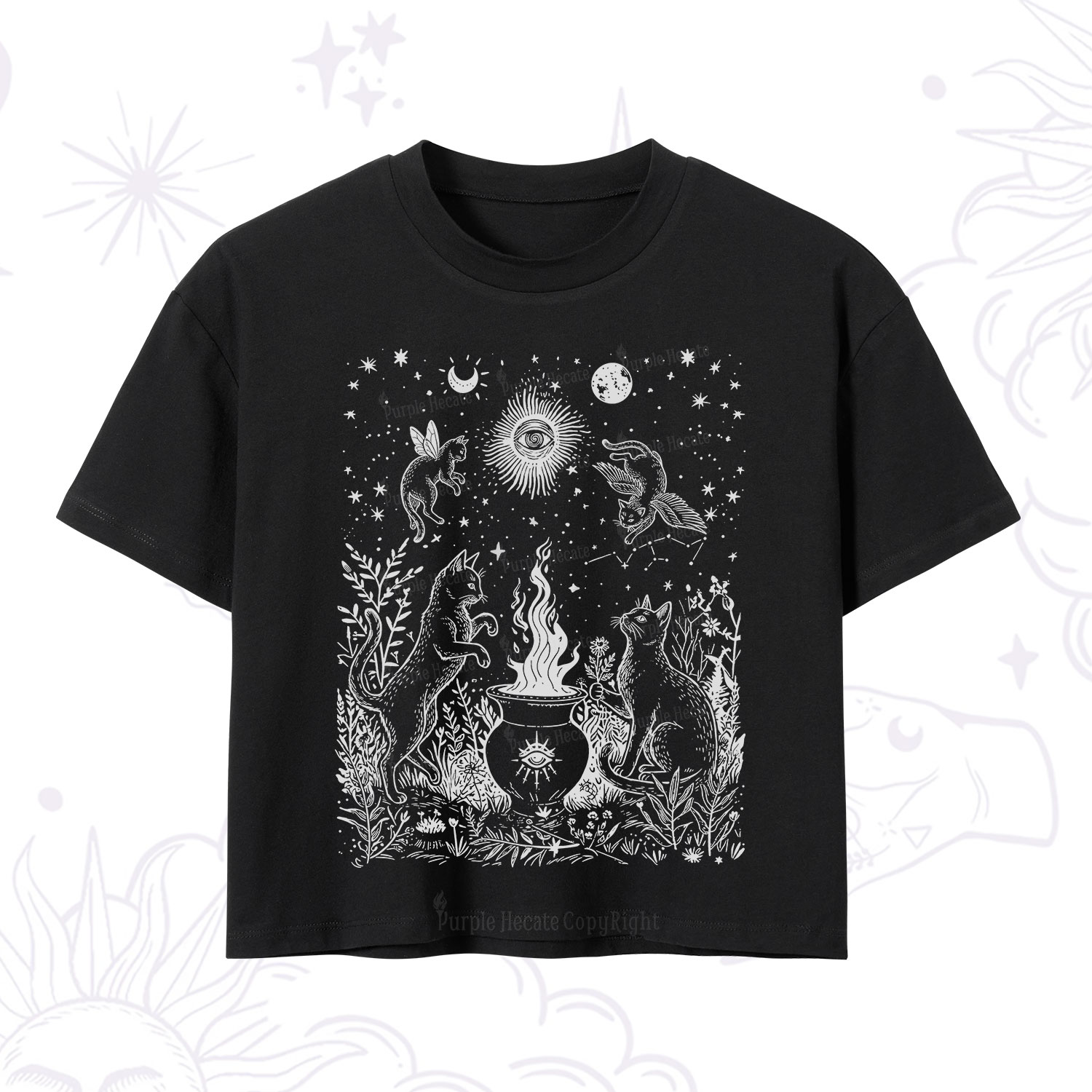 Purplehecate Midnight Meowgic Moon Ritual Crop T-Shirt