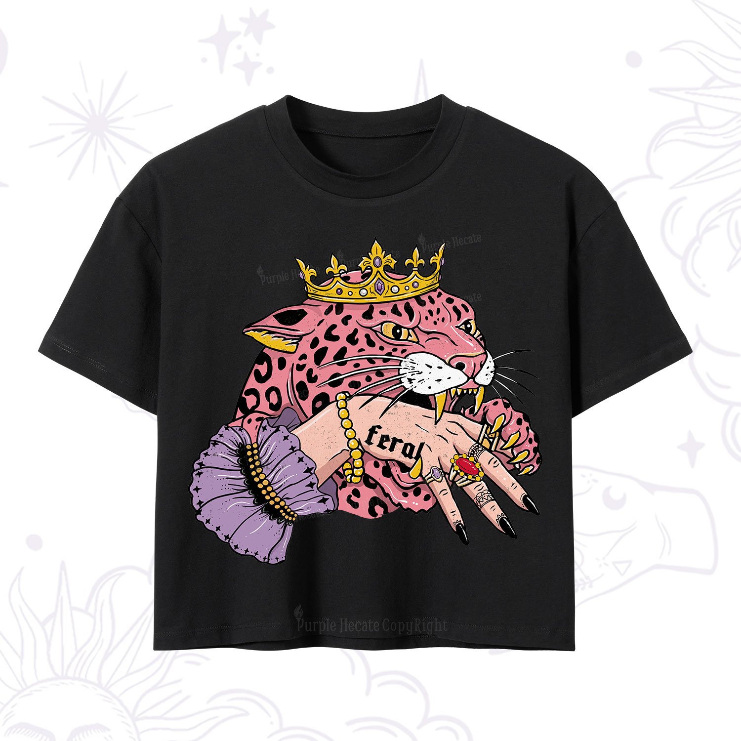 Purplehecate Feral Queen Pink Leopard Crop T-Shirt