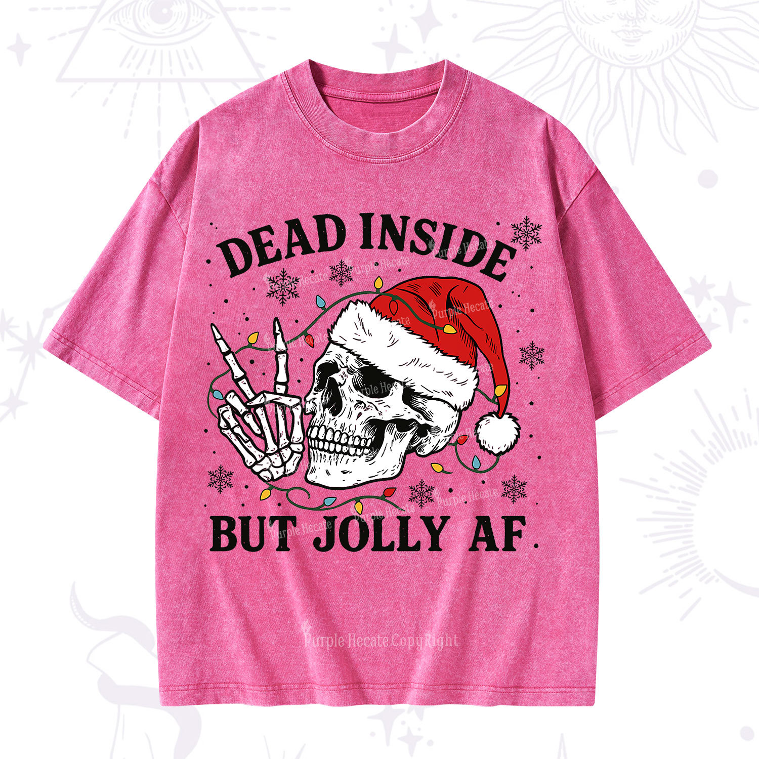 Purplehecate Dead Inside But Jolly AF Christmas Washed T-Shirt