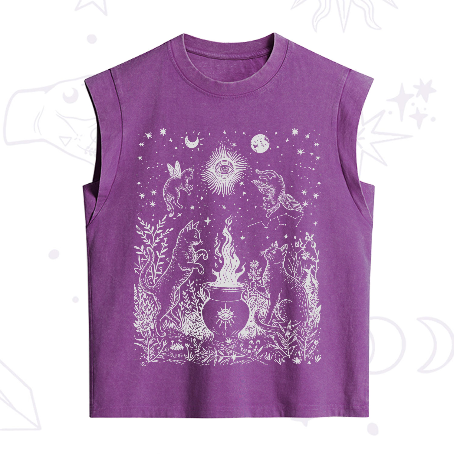 Purplehecate Midnight Meowgic Moon Ritual Vintage Washed Tank