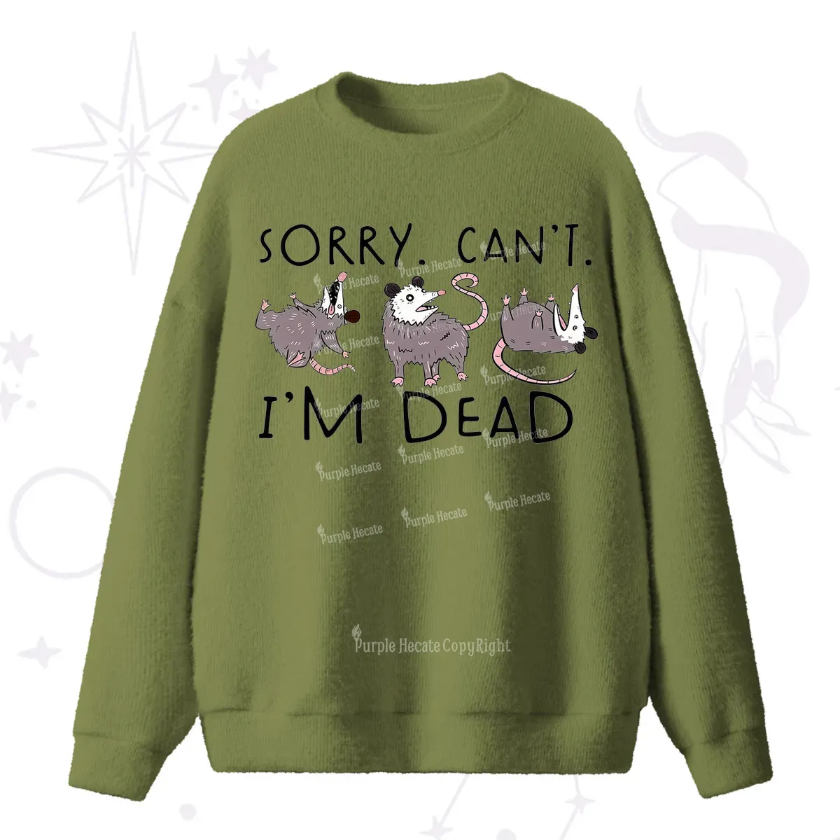 Purplehecate Funny Possum Sorry I Can't I'm Dead Fuzzy Ugly Sweater