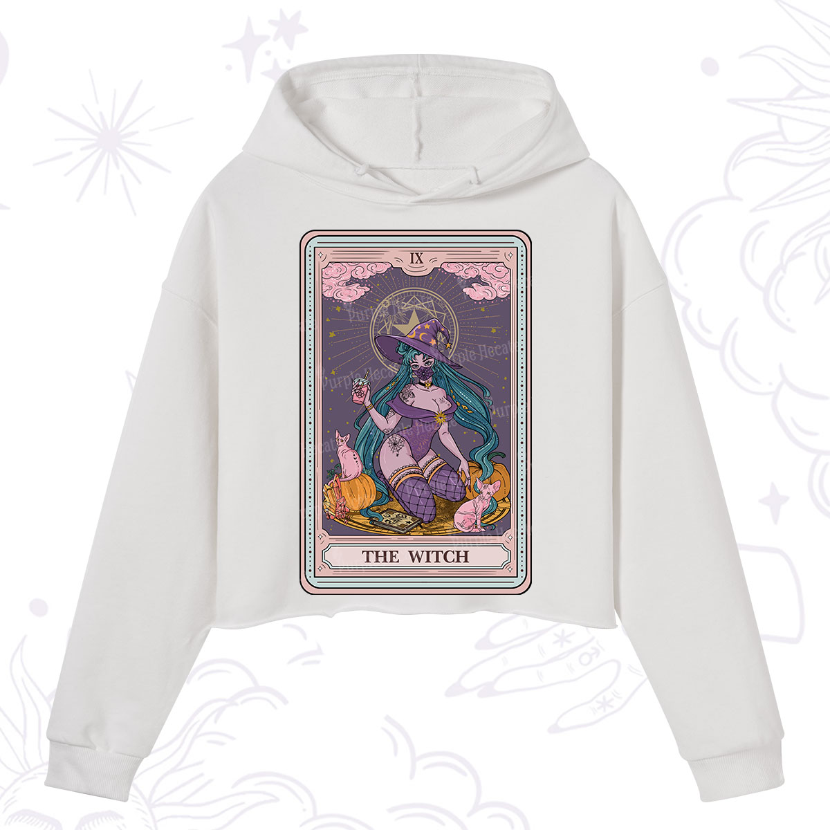 Purplehecate The Witch Tarot Halloween Crop Hoodie