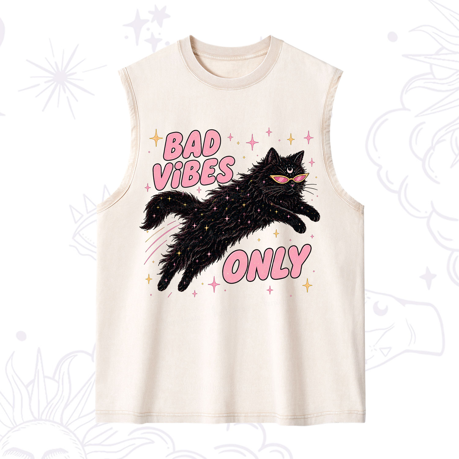 Purplehecate Black Cat Vibes Only Washed Tank