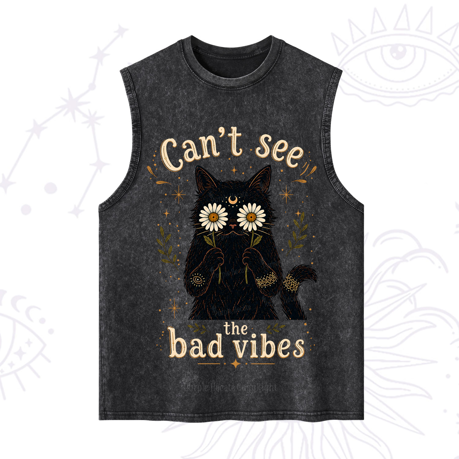Purplehecate Can't See the Bad Vibes Black Cat Washed Tank
