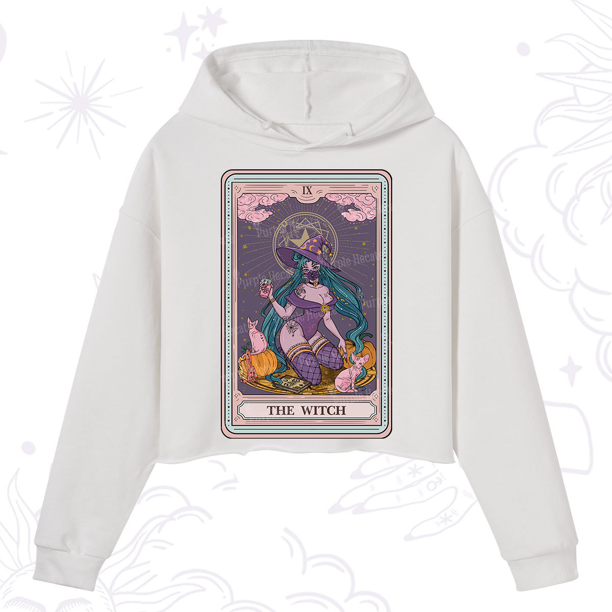 Purplehecate The Witch Tarot Halloween Crop Hoodie