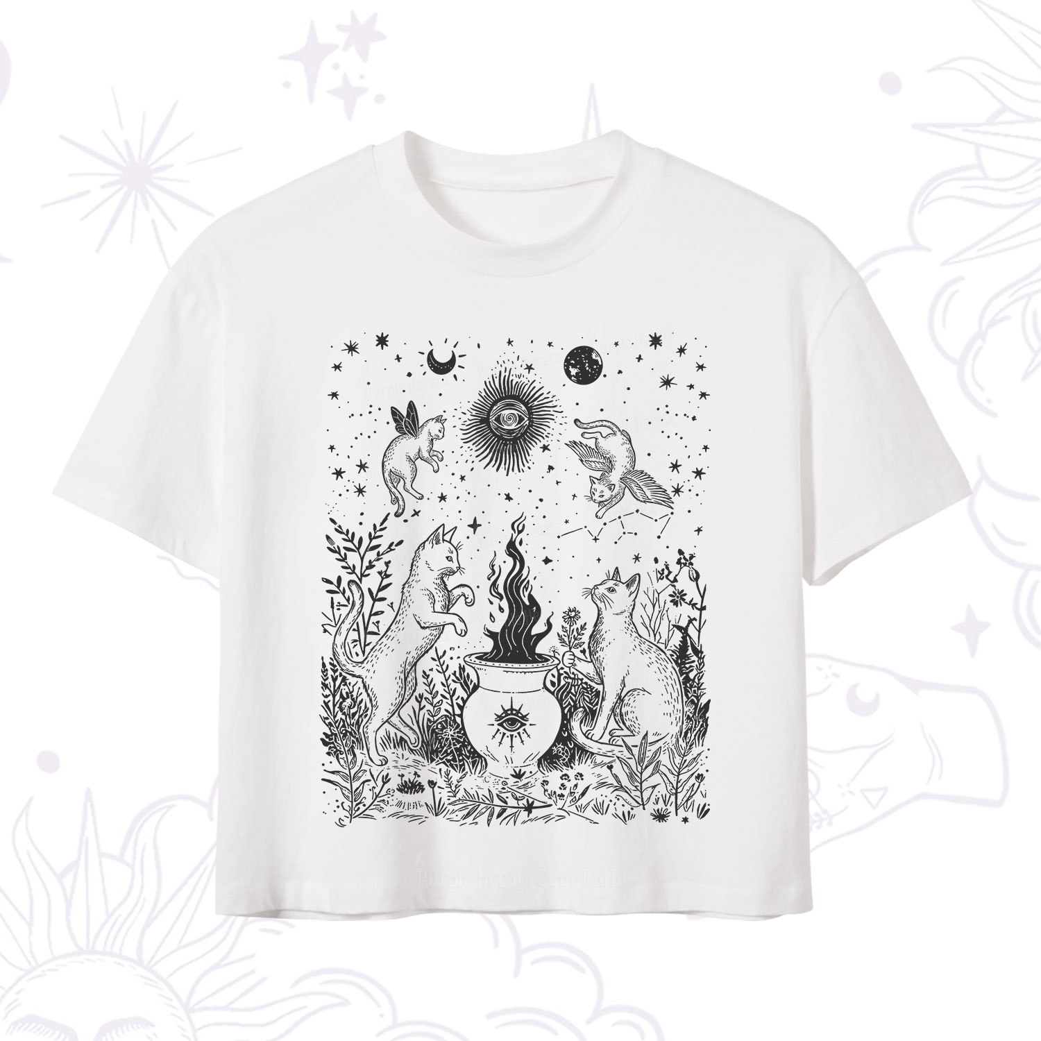 Purplehecate Midnight Meowgic Moon Ritual Crop T-Shirt