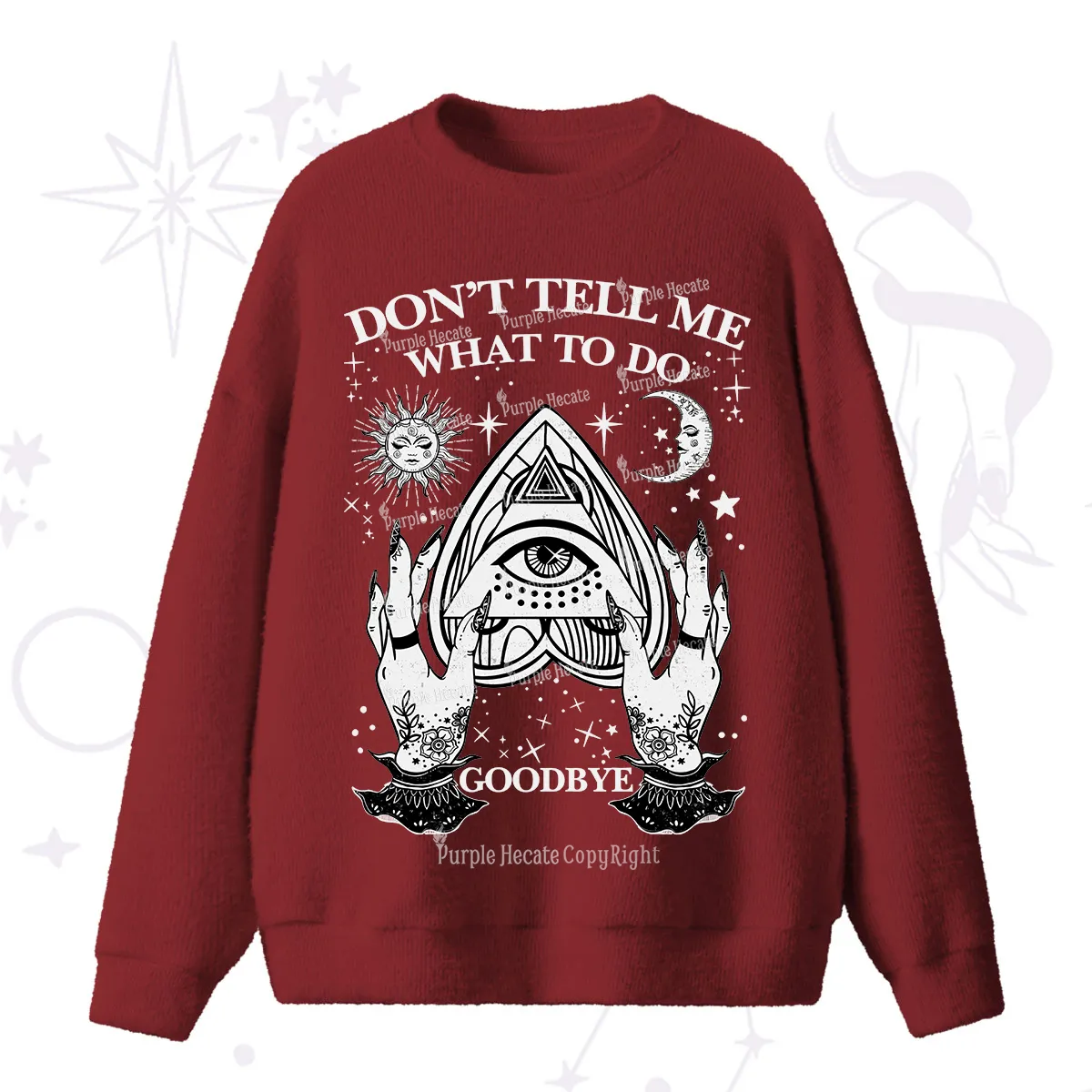 Purplehecate Don't Tell Me What To Do Witch Planchette Eye Fuzzy Ugly Sweater