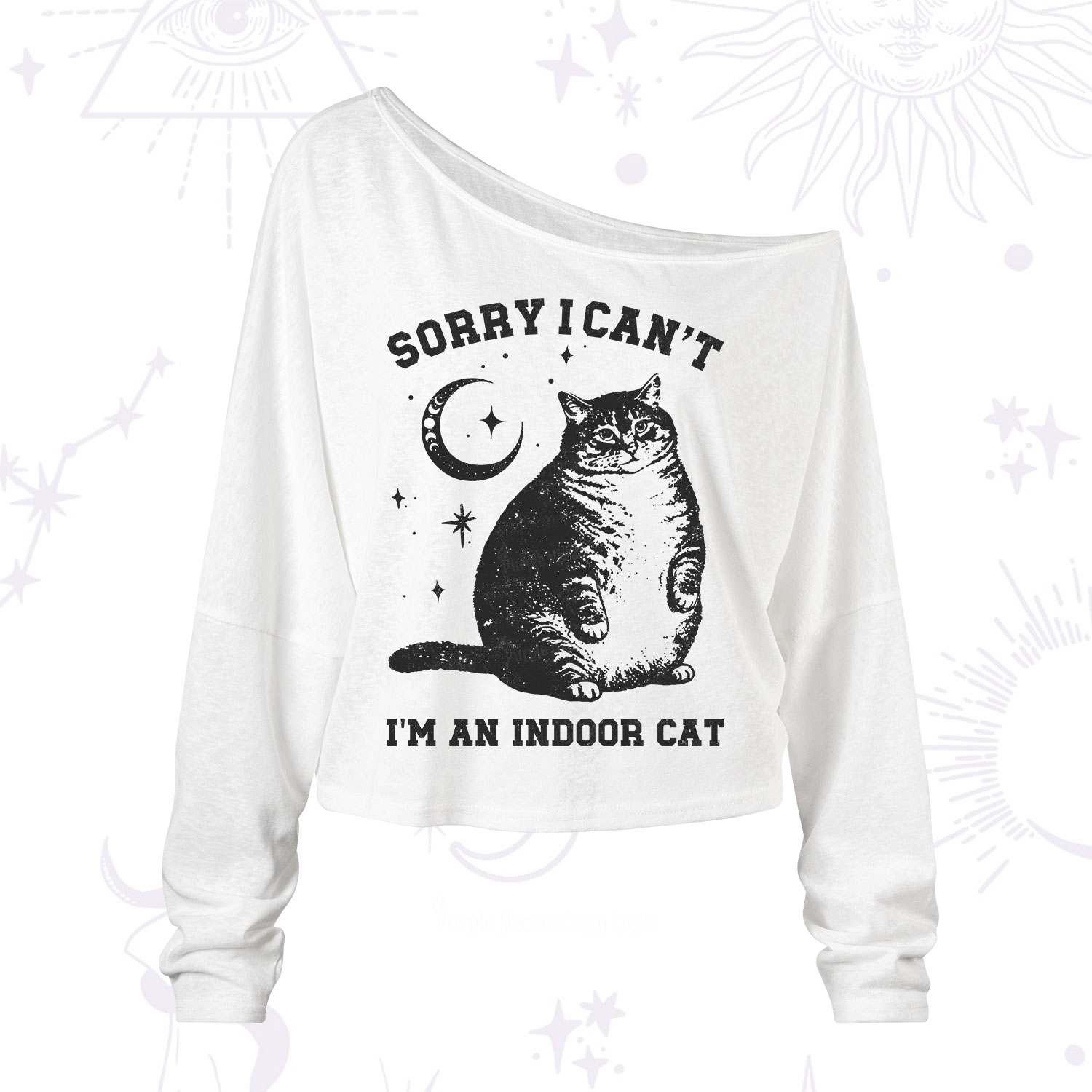 Purplehecate Sorry I Can't Go I'm an Indoor Cat One Shoulder Long Sleeve Shirt