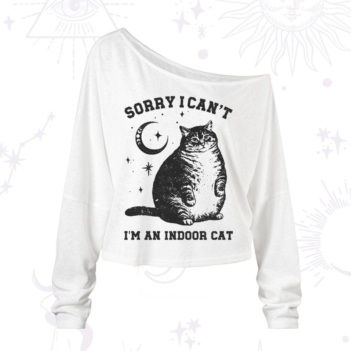 Purplehecate Sorry I Can't Go I'm an Indoor Cat One Shoulder Long Sleeve Shirt