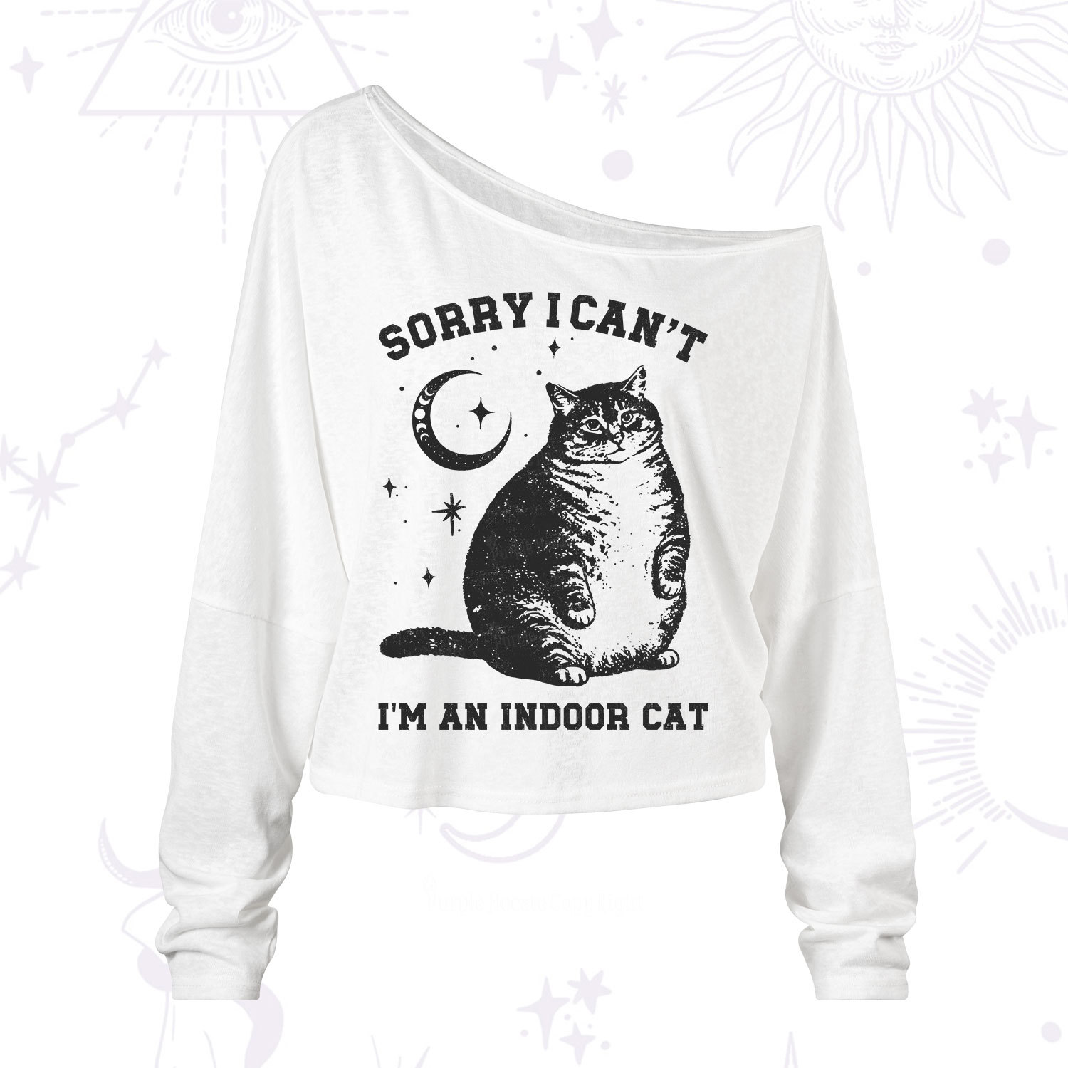 Purplehecate Sorry I Can't Go I'm an Indoor Cat One Shoulder Long Sleeve Shirt